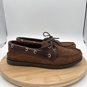 Sperry Top-Sider Boat Shoes Mens 10 Brown Suedew Leather Moc Casual Lace Up